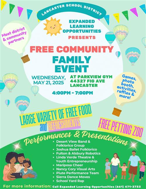 Join ELO's Free Community Family Event on May 21, 2025. 